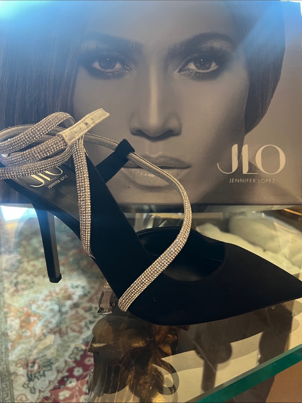 Jennifer Lopez Black Pointed-Toe Stiletto with Crystal Wrap Straps - Picture 6 of 6
